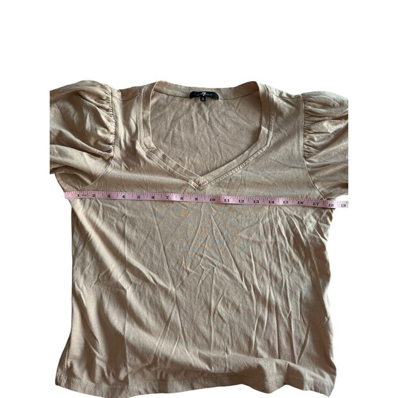 Seven for all Mankind Shirt Size Small Tan Ruched Puff Sleeve V Neck Casual Top - Picture 5 of 6